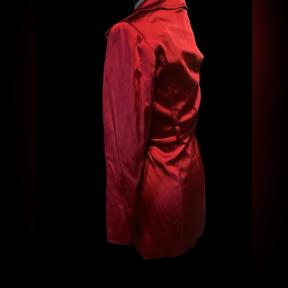 Cache Red heavy satin evening blazer with waist tie.  Beautiful shade of red! - Picture 3 of 8